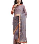 Blue embroidered chiffon saree with blouse