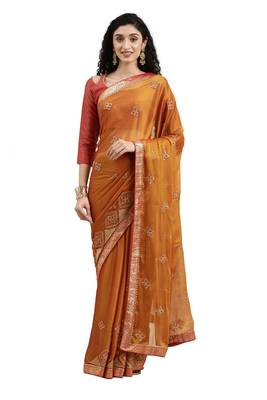 Yellow embroidered chiffon saree with blouse 1