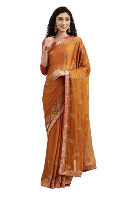 Yellow embroidered chiffon saree with blouse 2
