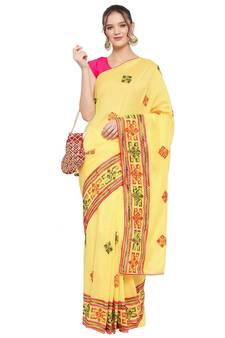 Yellow embroidered georgette saree with blouse