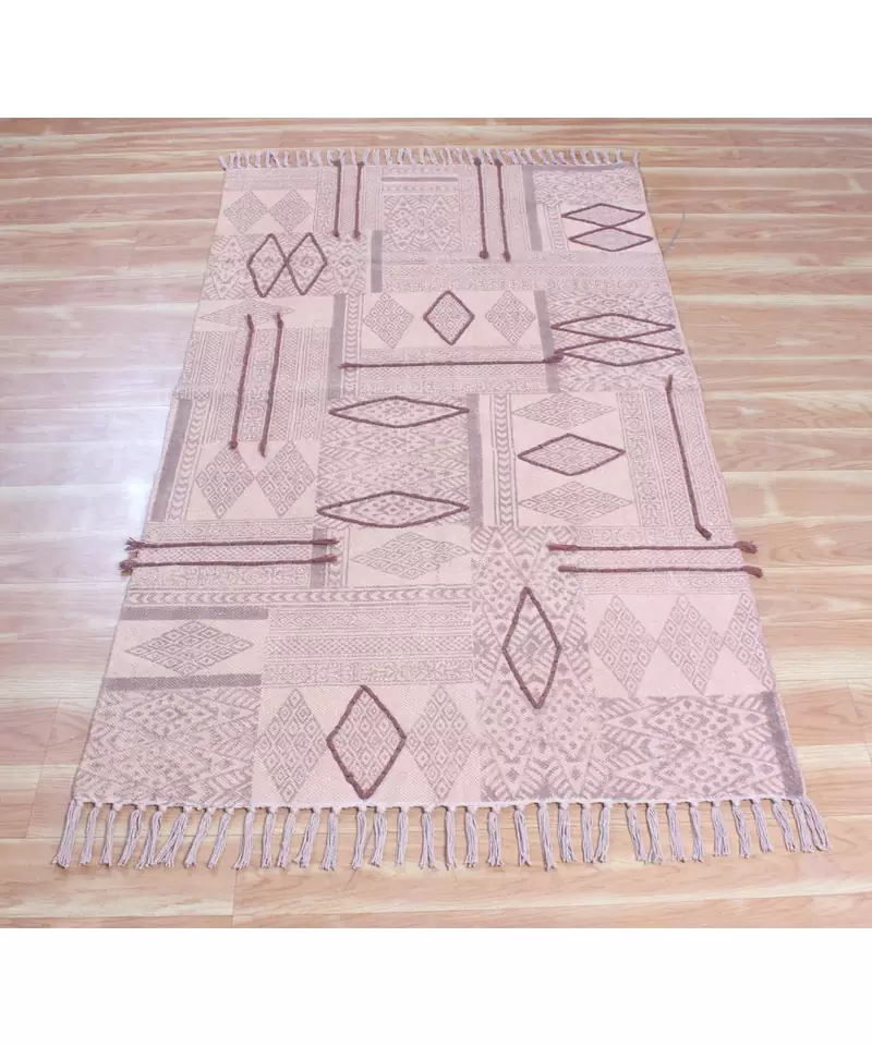 4x20 Ft Rug For Kids Room Boho Kilim Area Rug Hand Block Printed Cotton Durries