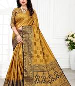 Beige woven banarasi silk saree with blouse