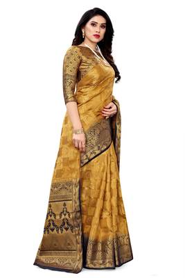 Beige woven banarasi silk saree with blouse 2