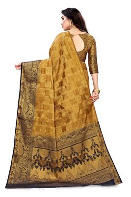 Beige woven banarasi silk saree with blouse 3