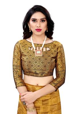 Beige woven banarasi silk saree with blouse 4