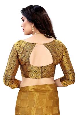 Beige woven banarasi silk saree with blouse 5