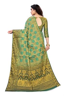 Green woven banarasi silk saree with blouse 3