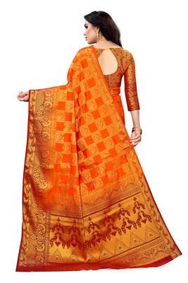 Orange woven banarasi silk saree with blouse 3