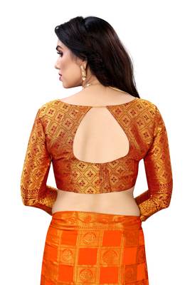 Orange woven banarasi silk saree with blouse 5