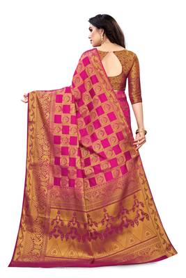 Pink woven banarasi silk saree with blouse 3
