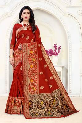 Red woven banarasi silk saree with blouse 1
