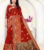 Red woven banarasi silk saree with blouse