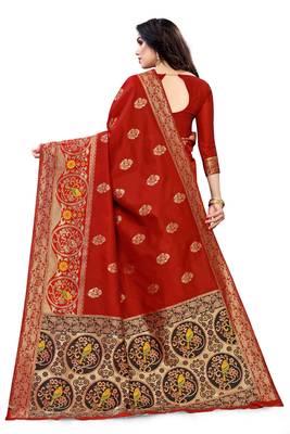 Red woven banarasi silk saree with blouse 2
