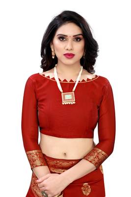 Red woven banarasi silk saree with blouse 4