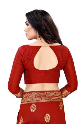 Red woven banarasi silk saree with blouse 5