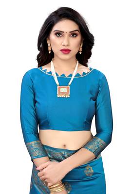 Blue woven banarasi silk saree with blouse 4