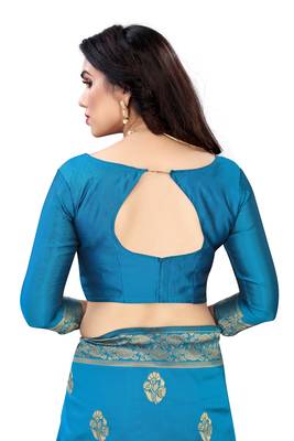 Blue woven banarasi silk saree with blouse 5