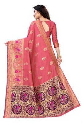 Pink woven Banarasi silk blend saree with blouse 2
