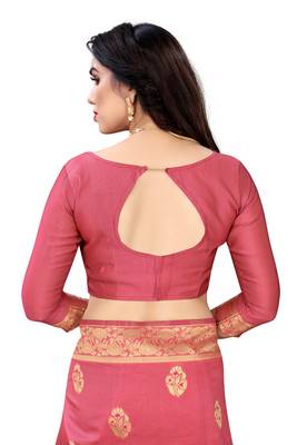 Pink woven Banarasi silk blend saree with blouse 5