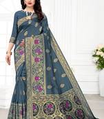 Grey woven banarasi silk saree with blouse