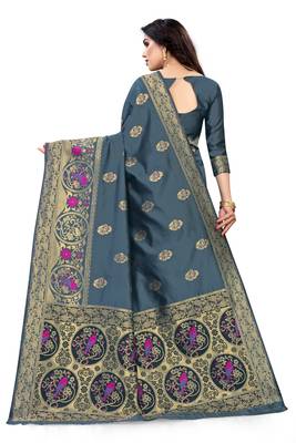 Grey woven banarasi silk saree with blouse 2