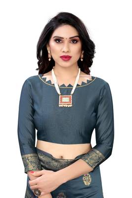 Grey woven banarasi silk saree with blouse 4