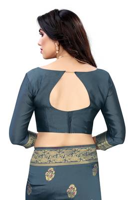Grey woven banarasi silk saree with blouse 5