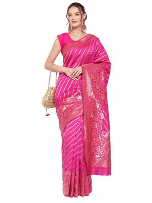 Pink woven banarasi silk saree with blouse 1
