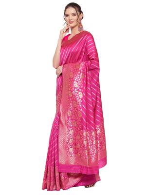 Pink woven banarasi silk saree with blouse 2