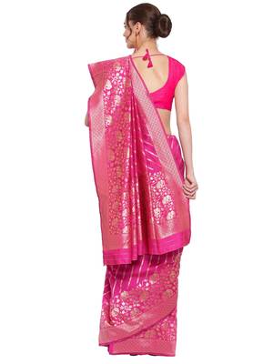 Pink woven banarasi silk saree with blouse 3