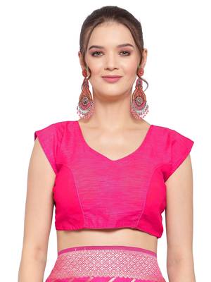 Pink woven banarasi silk saree with blouse 4