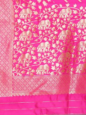 Pink woven banarasi silk saree with blouse 5