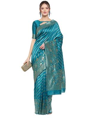 Light blue woven banarasi silk saree with blouse 1
