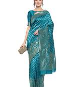 Light blue woven banarasi silk saree with blouse