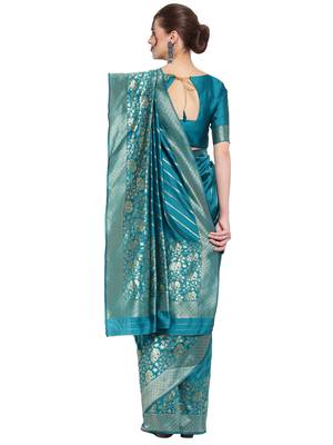 Light blue woven banarasi silk saree with blouse 3