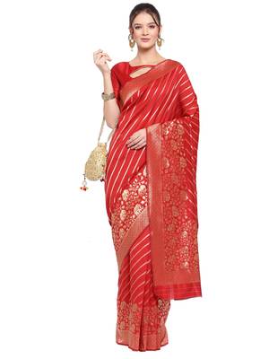 Red woven banarasi silk saree with blouse 1