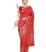 Red woven banarasi silk saree with blouse