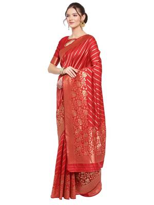 Red woven banarasi silk saree with blouse 2