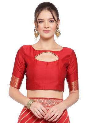 Red woven banarasi silk saree with blouse 4