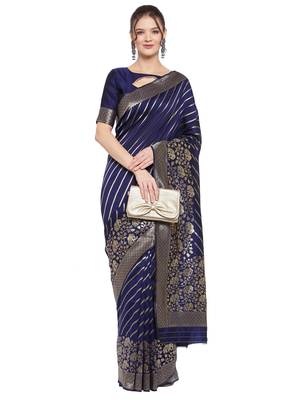 Navy blue woven banarasi silk saree with blouse 1
