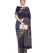 Navy blue woven banarasi silk saree with blouse