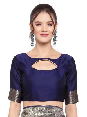 Navy blue woven banarasi silk saree with blouse 4