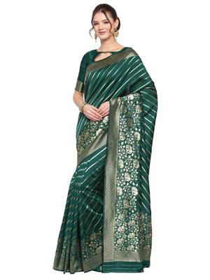Green woven banarasi silk saree with blouse 1