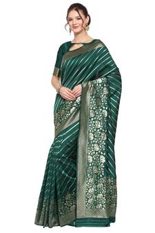 Green woven banarasi silk saree with blouse