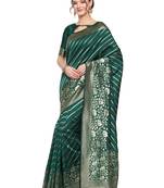 Green woven banarasi silk saree with blouse