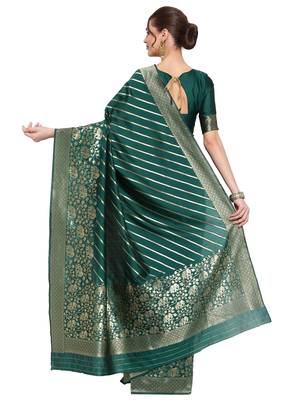 Green woven banarasi silk saree with blouse 3
