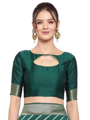 Green woven banarasi silk saree with blouse 4
