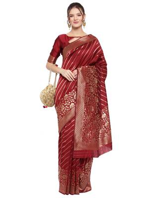 Maroon woven banarasi silk saree with blouse 1