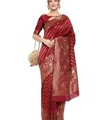 Maroon woven banarasi silk saree with blouse