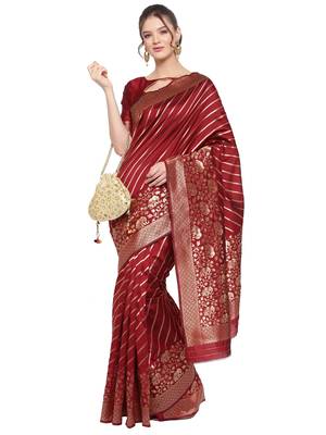 Maroon woven banarasi silk saree with blouse 2